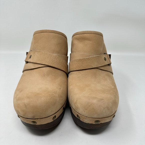 UGG Nubuck Leather Studded Slip On Wedge Mules Heels Womens - Picture 2 of 15